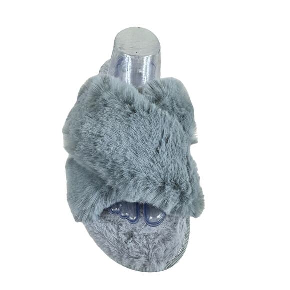 Spesoul Gray Fuzzy Soft Slide-On Crisscross Open Toe Slippers Size L - Picture 2 of 5